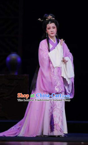 Chinese Shaoxing Opera Bronze Swallow Terrace Zhen Luo Purple Dress Stage Performance Dance Costume and Headpiece for Women