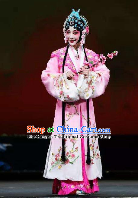 Mei Hua Zan Ceremony Chinese Beijing Opera Diva Pink Dress Stage Performance Dance Costume and Headpiece for Women