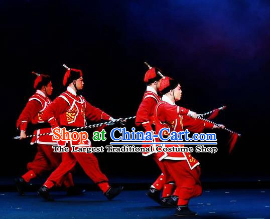 Mei Hua Zan Chinese Beijing Opera Takefu Red Clothing Stage Performance Dance Costume and Headpiece for Men