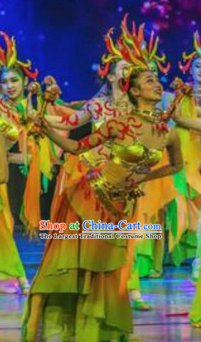 Hometown of Dragon Boat Tune Chinese Classical Dance Dress Stage Performance Dance Costume and Headpiece for Women