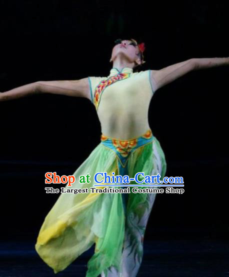 Hundred Bird Dress Chinese Classical Dance Green Dress Stage Performance Dance Costume and Headpiece for Women