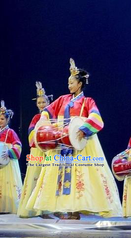 Chinese Korean Nationality Dance Dress Stage Performance Costume and Headpiece for Women