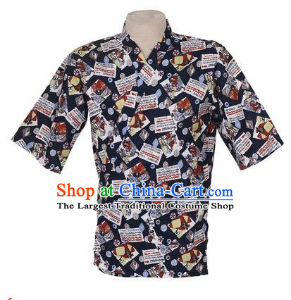 Traditional Japanese Printing Navy Shirt Kimono Asian Japan Costume for Men