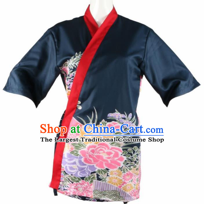 Traditional Japanese Printing Peony Black Yamato Shirt Kimono Asian Japan Costume for Men