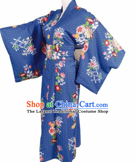 Traditional Japanese Kimono Asian Japan Blue Dress for Women