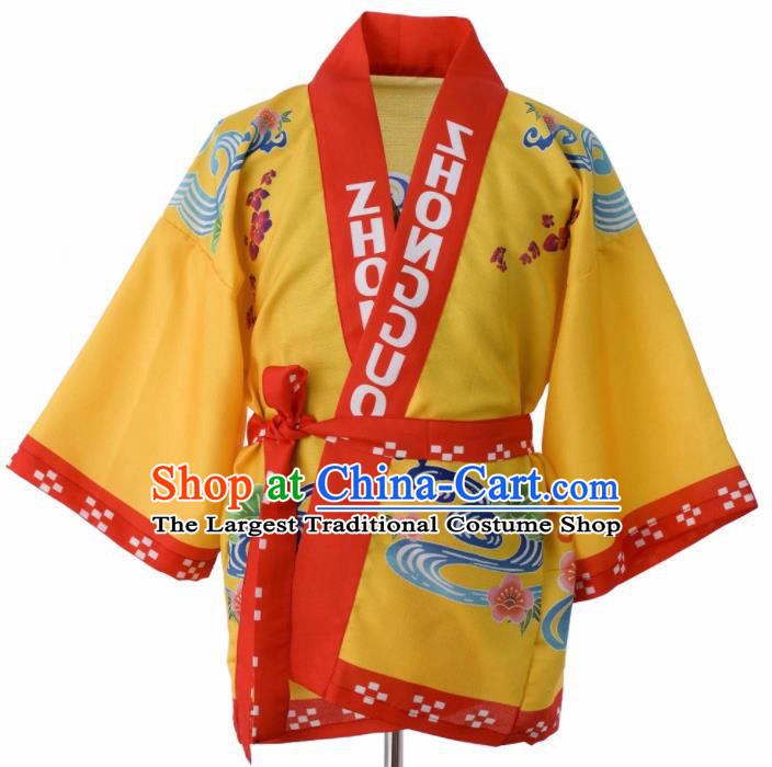 Traditional Japanese Printing Yellow Yamato Shirt Kimono Asian Japan Costume for Men