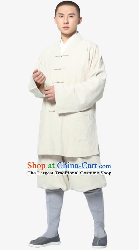 Traditional Chinese Monk Costume Meditation White Ramie Shirt and Pants for Men