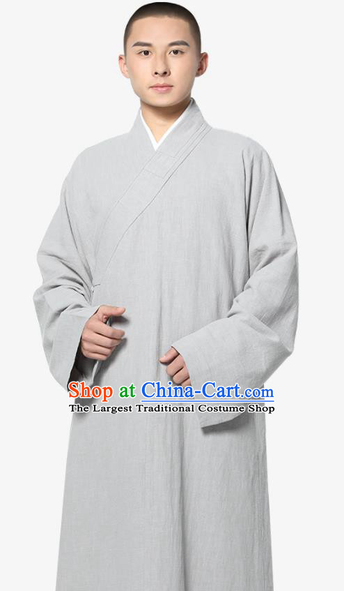 Traditional Chinese Monk Costume Light Grey Ramie Long Gown for Men