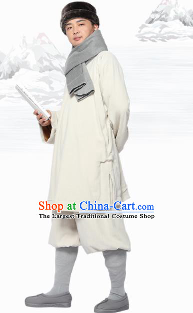 Traditional Chinese Monk Costume Meditation White Flax Outfits Shirt and Pants for Men