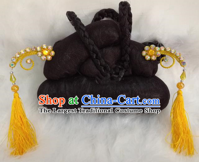 Chinese Traditional Beijing Opera Hair Accessories Peking Opera Yellow Tassel Hairpins for Adults