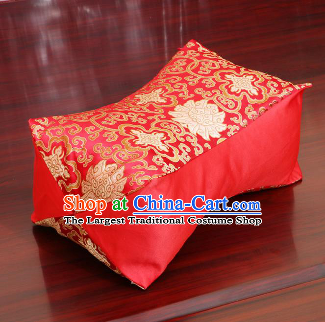 Chinese Traditional Lotus Pattern Red Brocade Pillow Slip Pillow Cover Classical Household Ornament