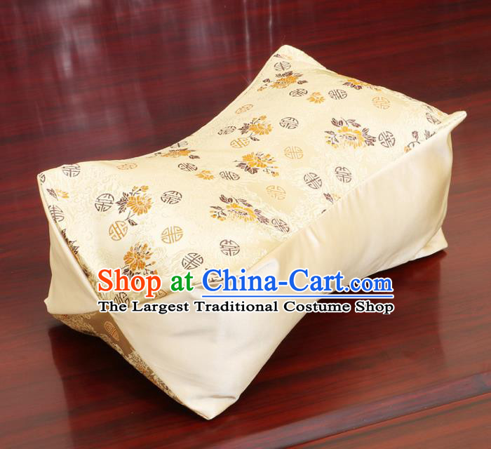 Chinese Traditional Chrysanthemum Pattern Yellow Brocade Pillow Slip Pillow Cover Classical Household Ornament