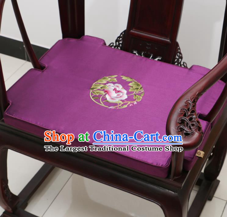 Chinese Classical Household Ornament Armchair Cushion Cover Traditional Embroidered Peony Purple Brocade Mat Cover