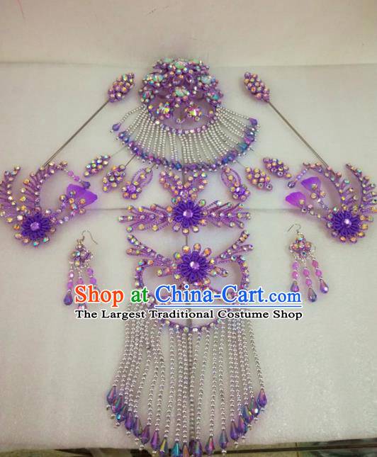 Chinese Traditional Beijing Opera Hair Accessories Peking Opera Princess Purple Hairpins Complete Set for Adults