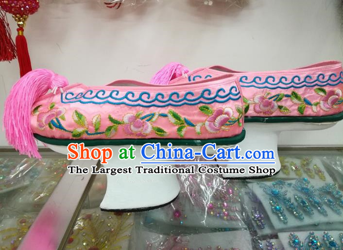 Chinese Traditional Beijing Opera Shoes Qing Dynasty Princess Pink Shoes for Adults