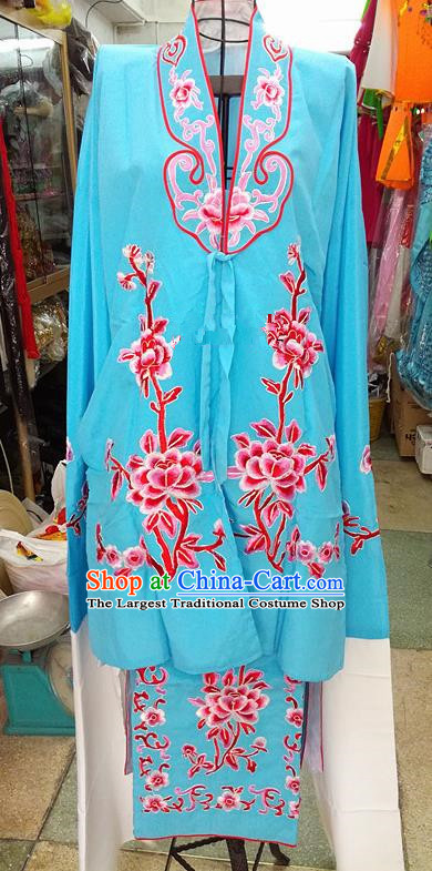 Chinese Traditional Beijing Opera Tsingyi Costume Peking Opera Actress Blue Dress for Adults