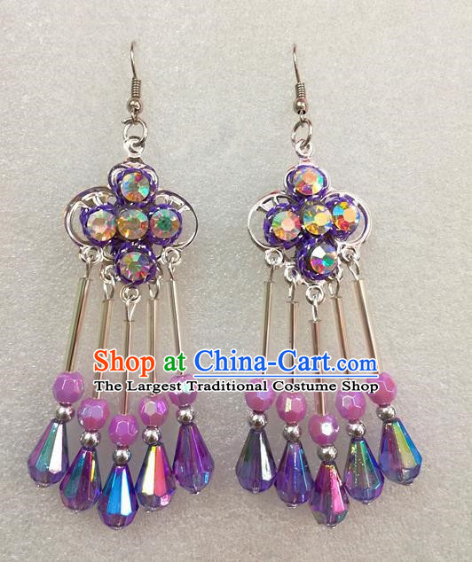 Chinese Traditional Beijing Opera Earrings Peking Opera Actress Purple Eardrop for Adults