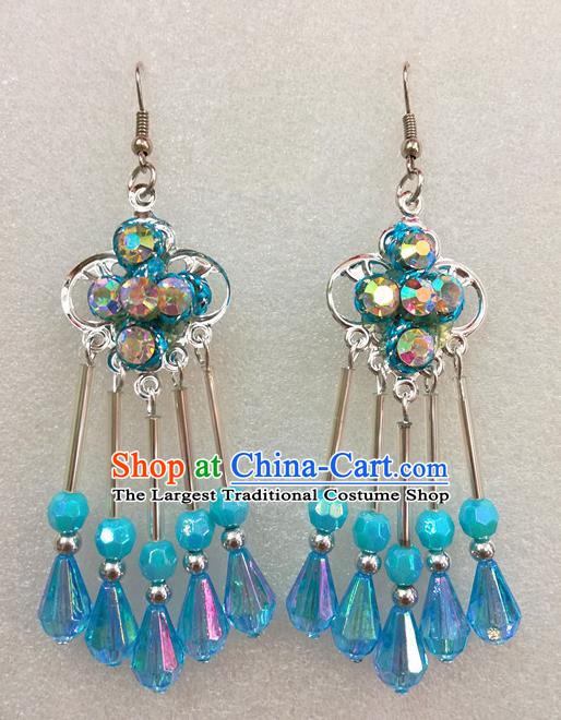 Chinese Traditional Beijing Opera Earrings Peking Opera Actress Blue Eardrop for Adults