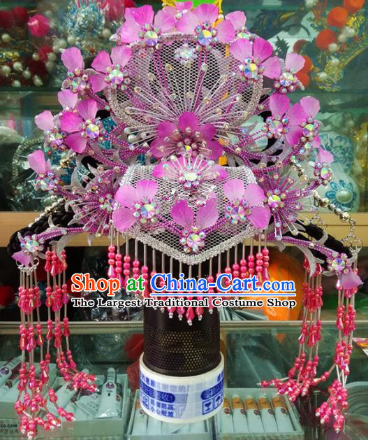 Chinese Traditional Beijing Opera Hair Accessories Peking Opera Princess Purple Phoenix Coronet Hairpins for Adults