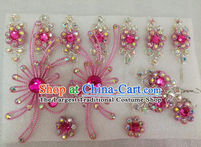 Chinese Traditional Beijing Opera Actress Pink Crystal Hairpins Hair Accessories for Adults