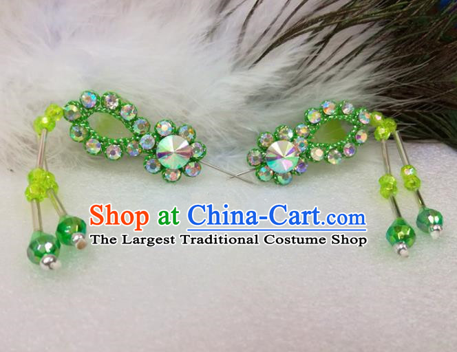 Chinese Traditional Beijing Opera Actress Hair Accessories Ancient Princess Green Hairpins for Adults