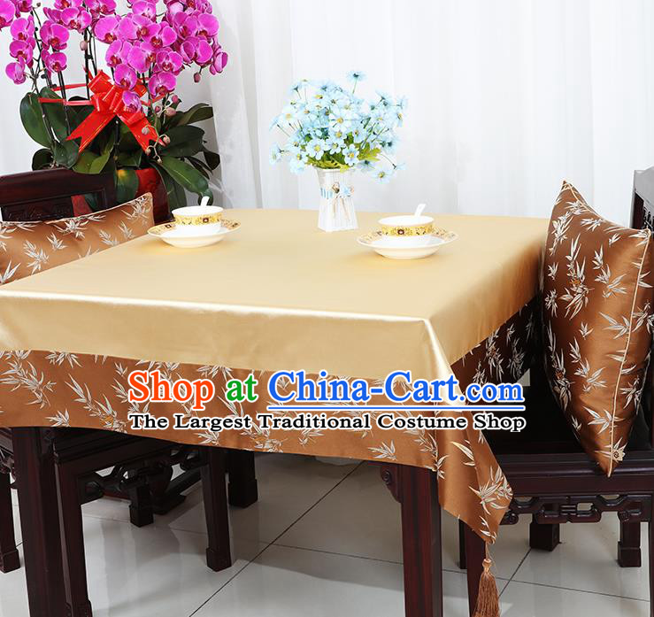 Chinese Traditional Bamboo Pattern Brown Brocade Table Cloth Classical Satin Household Ornament Desk Cover