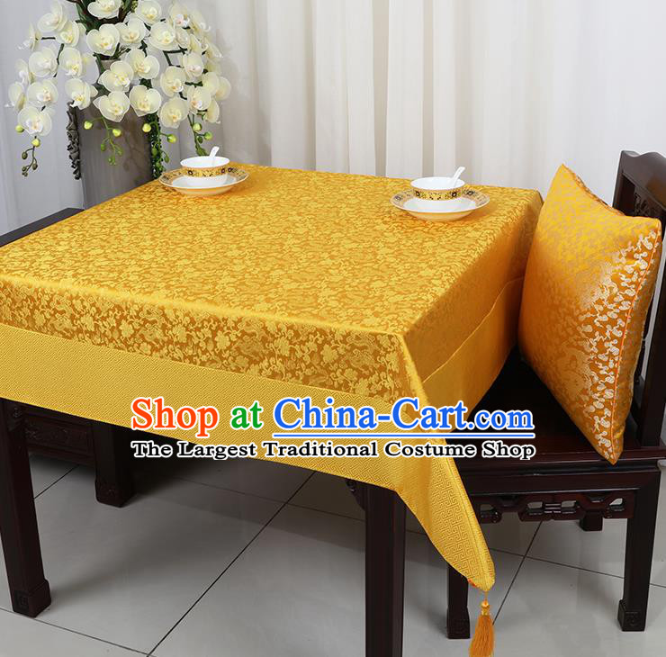 Chinese Traditional Peony Pattern Golden Brocade Table Cloth Classical Satin Household Ornament Desk Cover