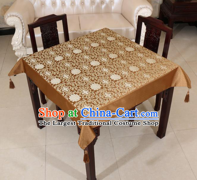 Chinese Traditional Lotus Pattern Bronze Brocade Desk Cloth Classical Satin Household Ornament Table Cover