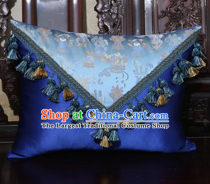 Chinese Traditional Pattern Royalblue Brocade Back Cushion Cover Classical Household Ornament