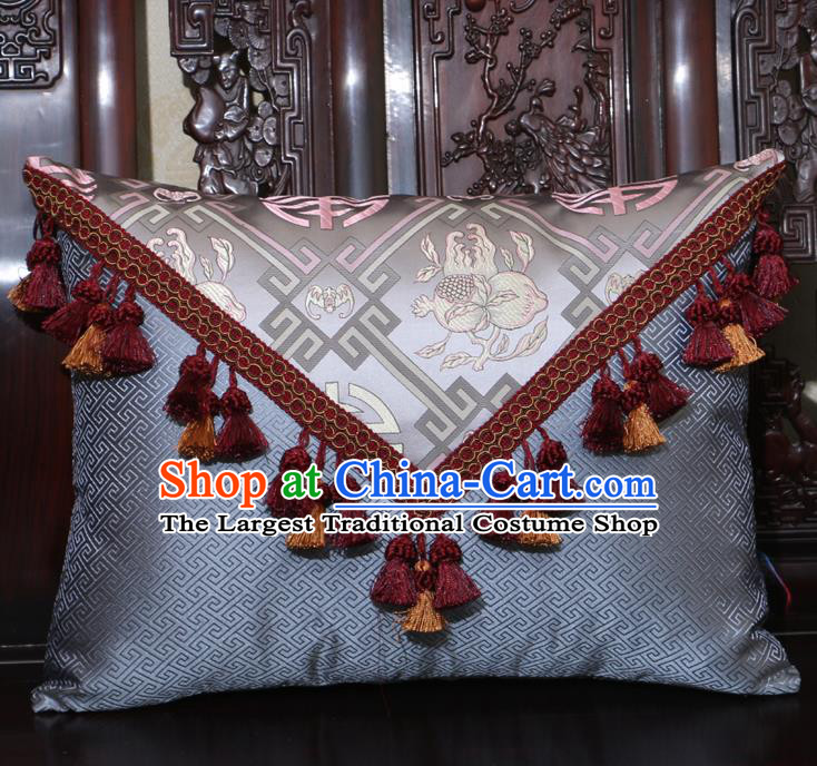 Chinese Traditional Pattern Grey Brocade Back Cushion Cover Classical Household Ornament