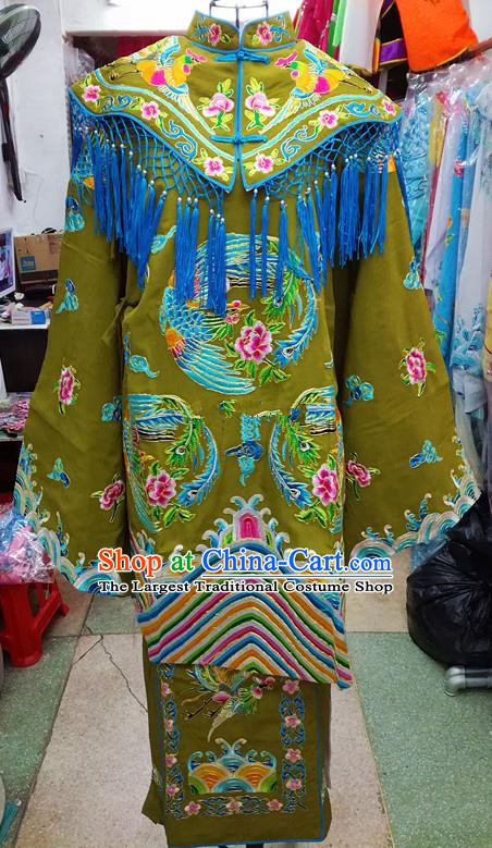 Chinese Traditional Beijing Opera Empress Green Embroidered Dress Peking Opera Actress Costume for Adults