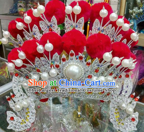 Chinese Traditional Beijing Opera Magic Warriors Red Venonat Phoenix Coronet Head Ornaments Hat Hair Accessories for Adults