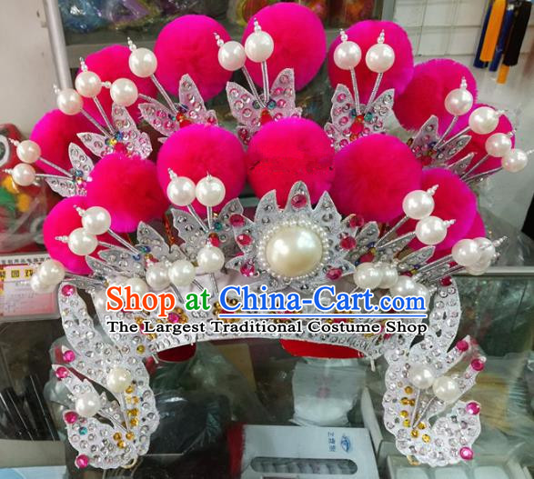 Chinese Traditional Beijing Opera Magic Warriors Rosy Venonat Phoenix Coronet Head Ornaments Hat Hair Accessories for Adults