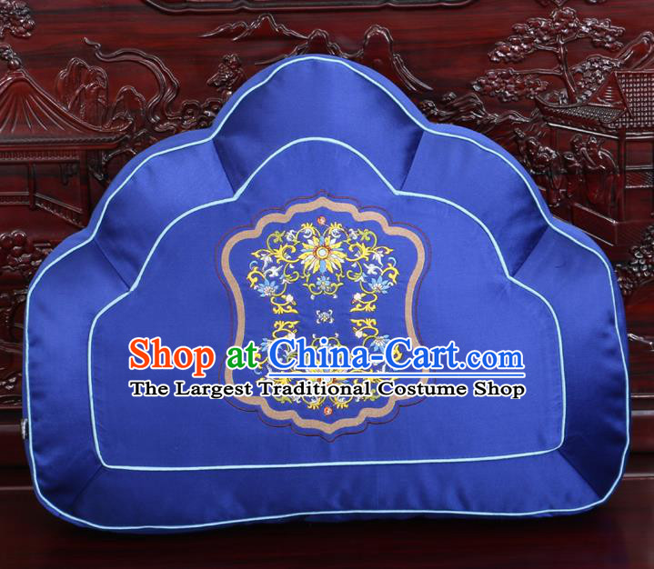 Chinese Traditional Embroidered Lotus Pattern Royalblue Brocade Back Cushion Cover Classical Household Ornament
