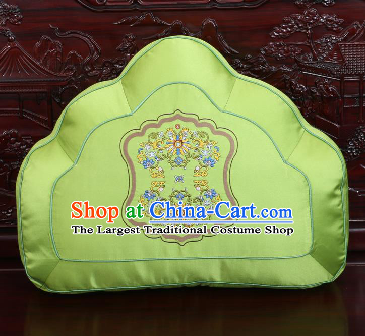 Chinese Traditional Embroidered Lotus Pattern Green Brocade Back Cushion Cover Classical Household Ornament