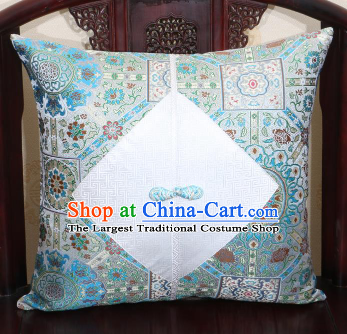 Chinese Classical Pattern Blue Brocade Pipa Button Back Cushion Cover Traditional Household Ornament