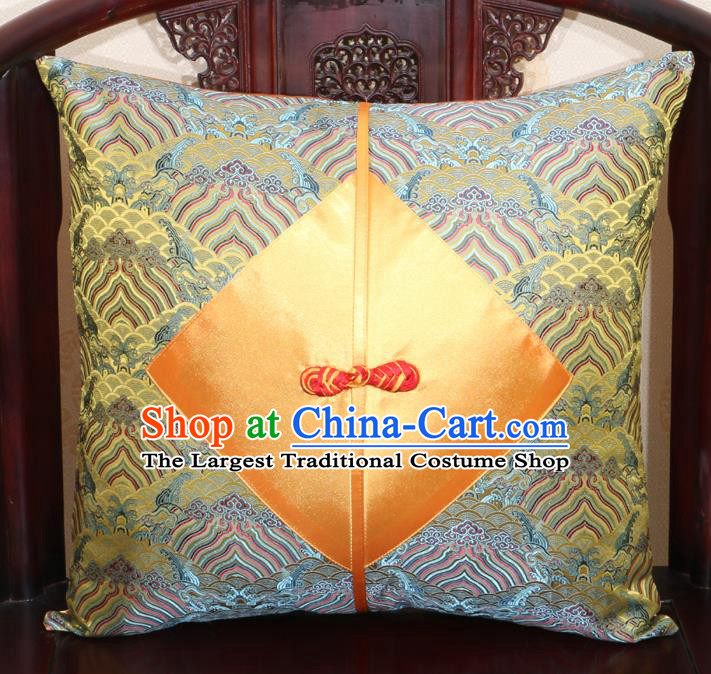 Chinese Classical Wave Pattern Golden Brocade Pipa Button Back Cushion Cover Traditional Household Ornament