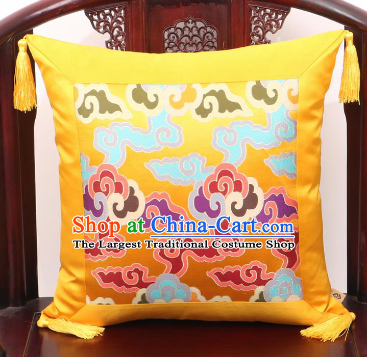 Chinese Classical Cloud Pattern Golden Brocade Square Cushion Cover Traditional Household Ornament
