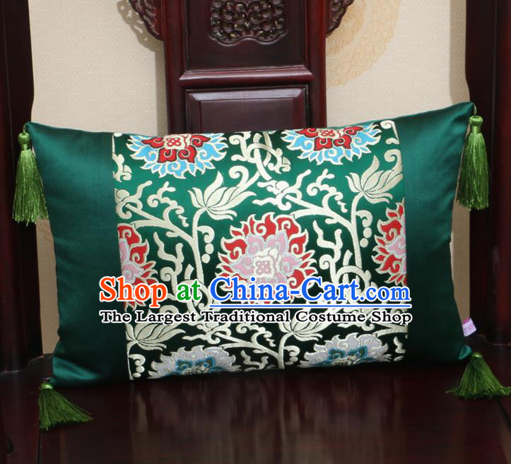 Chinese Traditional Lotus Pattern Green Brocade Back Cushion Cover Classical Household Ornament