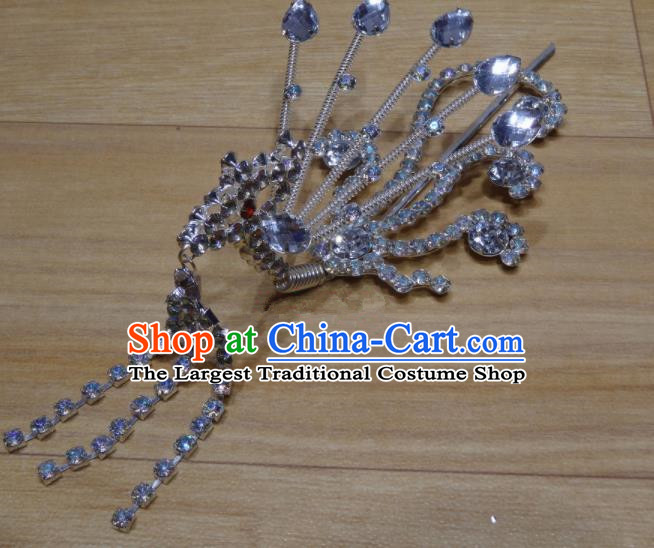 Chinese Traditional Beijing Opera Crystal Phoenix Tassel Hairpins Princess Hair Accessories for Adults