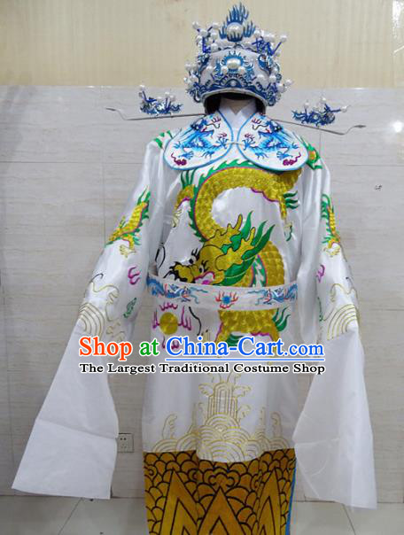 Chinese Traditional Beijing Opera Prime Minister White Embroidered Robe Peking Opera Old Men Costume for Adults