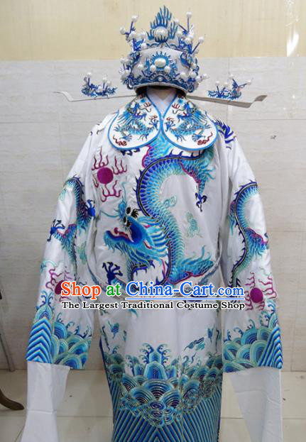 Chinese Traditional Beijing Opera Chancellor White Embroidered Robe Peking Opera Old Men Costume for Adults