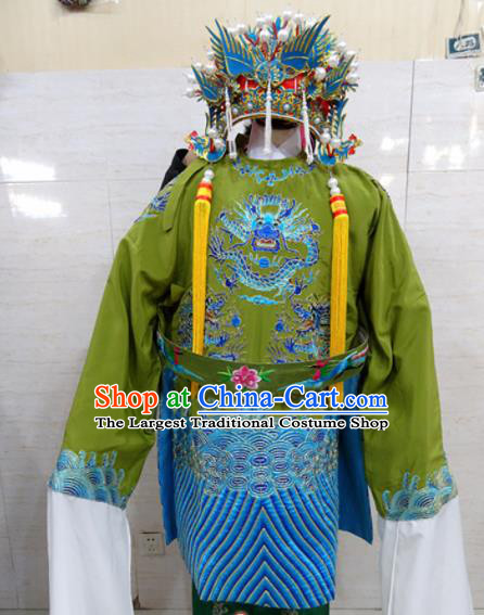 Chinese Traditional Beijing Opera Old Female Green Embroidered Robe Peking Opera Costume for Adults