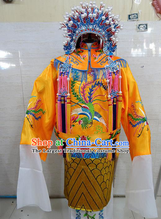 Chinese Traditional Beijing Opera Queen Golden Embroidered Phoenix Robe Peking Opera Costume for Adults