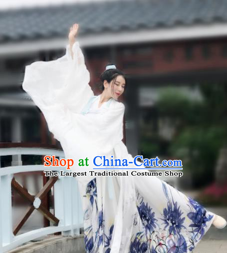 Chinese Ancient Imperial Concubine White Hanfu Dress Tang Dynasty Palace Lady Historical Costume for Women