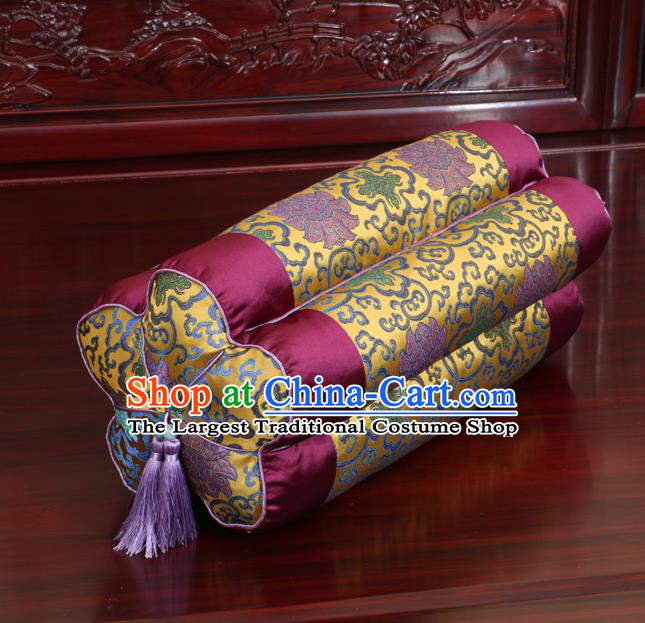 Chinese Traditional Household Accessories Classical Lotus Pattern Wine Red Brocade Plum Blossom Pillow