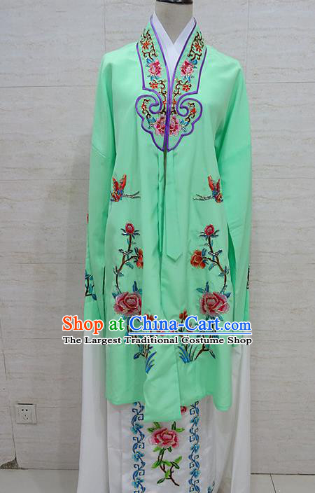 Chinese Traditional Beijing Opera Embroidered Peony Green Dress Peking Opera Diva Costume for Adults