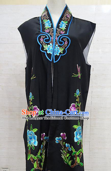 Chinese Traditional Beijing Opera Maidservants Black Embroidered Peony Waistcoat Peking Opera Costume for Adults