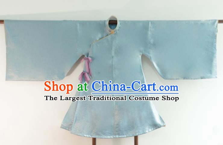 Chinese Ancient Princess Historical Costume Ming Dynasty Blue Silk Blouse for Women