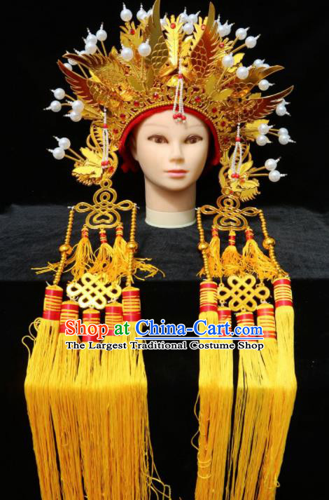 Chinese Traditional Beijing Opera Queen Hair Accessories Ancient Bride Golden Phoenix Coronet